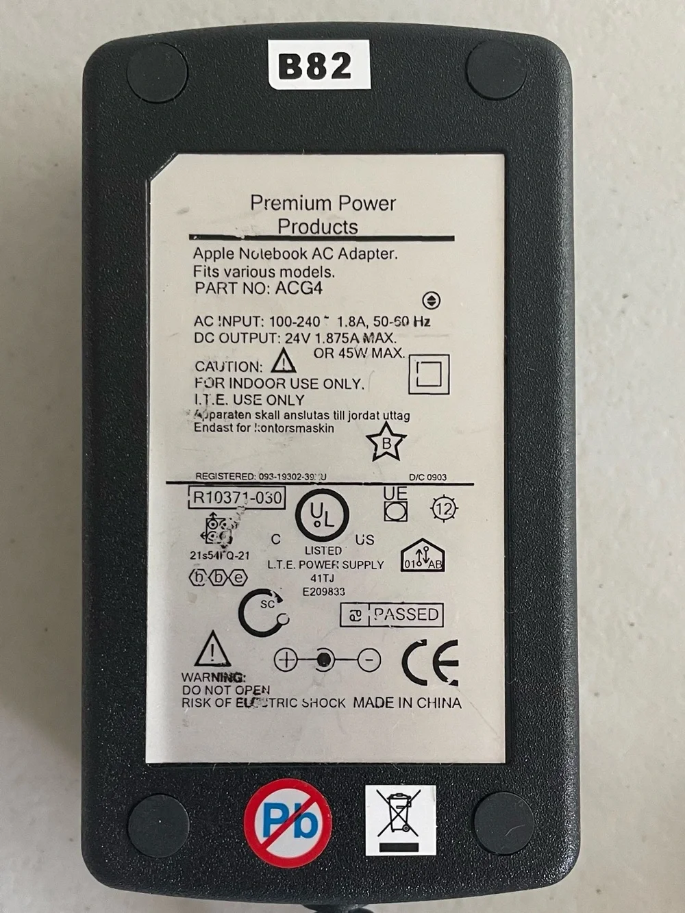 Apple Notebook, AC Adapter ACG4 24V 2.5A 60W Brick Premium Power Products